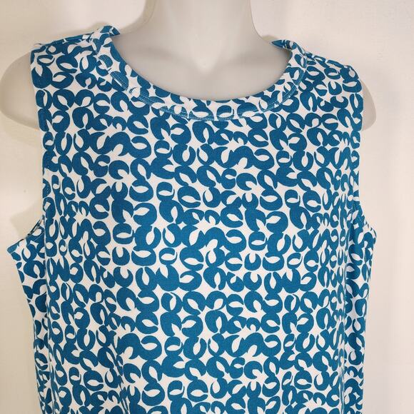 Chicos Womens Tank Top Medium Peacock Blue Geo Printed Button Detail Hardware - Picture 4 of 11